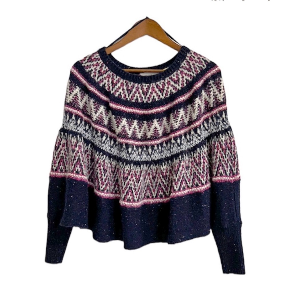 Anthropologie Sleeping On Snow Fair Isle Poncho Sweater Oversized Size XS / S